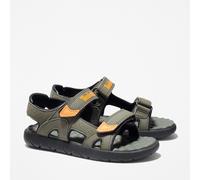Kids Perkins Row 2-Strap Sandals in Leather with Touch 'n' Close Fastening Dark Green