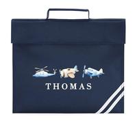 Kids Personalised Aviation Book Bag Planes Helicopter Design for Primary Reception Infants Boys Back to School Gift, One Size, Navy