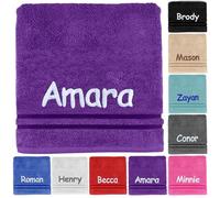 Kids Personalised Bath Towel Any Name Beautifully Embroidered On A Luxury 550gsm Towel. Perfect For Holiday, Swimming or Bathing. (Purple, Bath Towel)