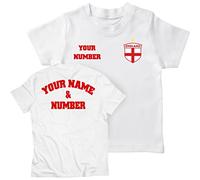Kids Personalised Football Jersey England | Your Name and Number | English Flag Badge | Custom T-Shirt | Championship Fans (9-11 Years White Multi Color)