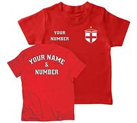 Kids Personalised Football Jersey England | Your Name and Number | English Flag Badge | Custom T-Shirt | Championship Fans (14-15 Years Red Multi Color)