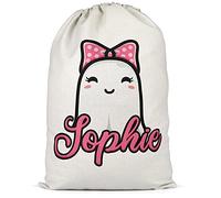 Kids Personalised Girls Cute Ghost Sweet Sack, Add Your Custom Name Scary Halloween Trick Or Treat Gifts for Boys and Kids, Funny Unique Childrens Sweets Bag Gift Idea, M
