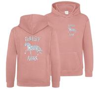 Kids Personalised Horse Trot Hoodie Girls Silver Glitter Horseriding Hoody Custom Equestrian Hooded Sweatshirt, 12-13 Years, Dusty Pink