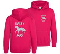 Kids Personalised Horse Trot Hoodie Girls Silver Glitter Horseriding Hoody Custom Equestrian Hooded Sweatshirt, 1-2 Years, Bright Pink