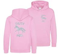 Kids Personalised Horse Trot Hoodie Girls Silver Glitter Horseriding Hoody Custom Equestrian Hooded Sweatshirt, 12-13 Years, Light Pink