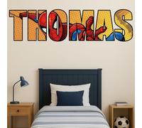 Kids Personalised Name Sticker Spiderman Bedroom Wall Decal Super Hero Boys Girl (Size:Medium - 90cm x 40cm;)