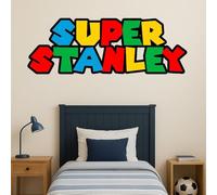 Kids Personalised Name Sticker Super Mario Bedroom Wall Decal Boys Girls Luigi (Size:Large - 120cm x 45cm;)