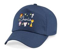 Kids Personalised Safari Baseball Cap Jungle Animals Custom Name Toddler Hat Holiday Boys Summer Travel Trip Hat, One Size, Navy