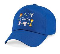 Kids Personalised Safari Baseball Cap Jungle Animals Custom Name Toddler Hat Holiday Boys Summer Travel Trip Hat, One Size, Royal