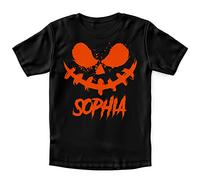 Kids Personalised Scary Pumpkin Face T Shirt, Add Your Childs Custom Name Outfit Fancy Dress Boys and Girls, Childrens Fancy Dress Gift Idea Trick Or Treat, 12-13 Years, Black