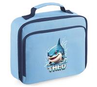 Kids Personalised Shark Lunch Bag Boys Girls Custom Name Lunchbox for Back to School Nursery New Term Infant Gift, 24cm x 20cm x 8cm, Sky Blue