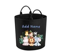 Kids Personalised Toy Basket - Large 50l - Cute Safari Animals - Laundry Hamper for Girls and Boys, Large (Black)