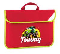 Kids Personalised Tractor Hi-Viz Book Bag - Custom Name - Back to School Gift - Boys Girls Young Farmer Present - Preschool Nursery Bag for Son Daughter, One Size, Red