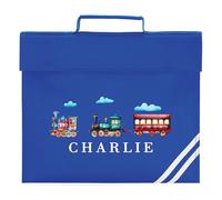 Kids Personalised Trains Book Bag with Custom Name Boys Girls Back to School Reading Folder for Primary Reception Infants, One Size, Royal