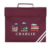 Kids Personalised Trains Book Bag with Custom Name Boys Girls Back to School Reading Folder for Primary Reception Infants, One Size, Maroon