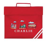 Kids Personalised Trains Book Bag with Custom Name Boys Girls Back to School Reading Folder for Primary Reception Infants, One Size, Red