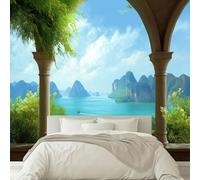 Kids Photo Mural - 3D Arches Green Plants Wallpaper- Amazing 3D Effect - Ideal for Boys Girls Bedroom 150 W x 105 H cm