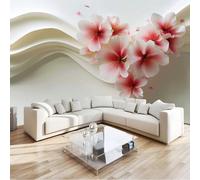 Kids Photo Mural - 3D Pink Floral Waves Wallpaper- Amazing 3D Effect - Ideal for Boys Girls Bedroom 250 W x 175 H cm