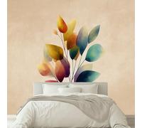 Kids Photo Mural - Abstract Watercolor Colorful Plants Leaves Wallpaper- Amazing 3D Effect - Ideal for Boys Girls Bedroom 150 W x 105 H cm