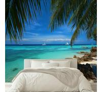 Kids Photo Mural - Palm Trees Turquoise Sea Wallpaper- Amazing 3D Effect - Ideal for Boys Girls Bedroom 150 W x 105 H cm