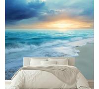Kids Photo Mural - Sea Waves Blue Sky White Clouds Wallpaper- Amazing 3D Effect - Ideal for Boys Girls Bedroom 150 W x 105 H cm