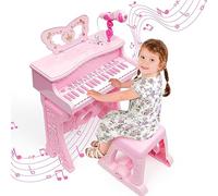 Kids Piano Keyboard 37 Keys Mini Piano with Detachable Legs,Stool Educational Music Toy with Microphone Musical Keyboard Gift for Girl Toddler Baby Music Key Board Pink