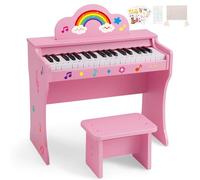 Kids Piano Keyboard, 37 Keys Wood Digital Piano for Kids with Bench,Song Book, DIY Stickers, Cover, Education Creative Musical Instruments Toy for Boys & Grils Gifts (Pink-2)
