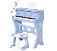 HOMCOM 37 Keys Kids Piano Mini Electronic Keyboard Light Kids Musical Instrument Educational Game Children Grand Piano Toy Set w/Stool & Microphone & Music Stand (Blue)