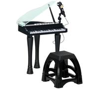 Kids Piano Keyboard with Stool Childrens Piano Lights Microphone 32 Keys Black