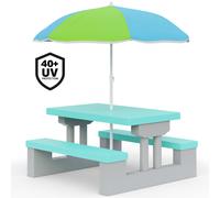 Kids Picnic Table Bench Set with Parasol Mint