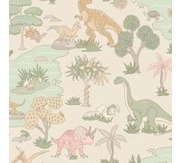 Kids Pink Dino Wallpaper Sage Beige Dinosaurs Snakes Frogs Feature Wall Bedroom Children 10meter roll