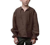 Kids Pirat Shirt Ruffled Long Sleeves Blouse Shirts Medieval Dress Shirts for Boys Vintage Victoriat Costume Lace Up Shirt Tops Medieval Renaissant Ruffle Pirat Costume (Brown-2, 10-12 Years)