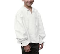 Kids Pirat Shirt Ruffled Long Sleeves Blouse Shirts Medieval Dress Shirts for Boys Vintage Victoriat Costume Lace Up Shirt Tops Medieval Renaissant Ruffle Pirat Costume (White, 6-8 Years)
