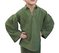 Kids Pirat Shirt Ruffled Long Sleeves Blouse Shirts Medieval Dress Shirts for Boys Vintage Victoriat Costume Lace Up Shirt Tops Medieval Renaissant Ruffle Pirat Costume (X1-Green, 10-12 Years)