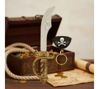 Henbrandt Children’s Pirate Sword and Accessories Set with Eyepatch and Gold Hoop Earring Toy Pirate Sword Kids Cutlass Pretend Play Sword Fancy Dress Costume Accessory for Kids