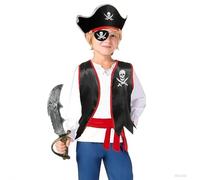 Kids Pirate Costume with Hat, Sword, Eyepatch Halloween Role Play Fancy Dress Outfit (Black, One Size)