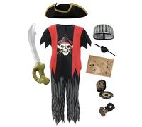 Kids Pirate Fancy Dress Costume Boys Girls - Dress Up Roleplay Book Week Day Sword Headband Bandana Eyepatch Captain Hat - 3-4 Years
