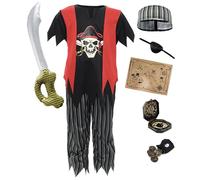 Kids Pirate Fancy Dress Costume Boys Girls - Dress Up Roleplay Book Week Day Sword Headband Bandana Eyepatch Compass - 3-4 Years