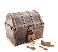 Kids Pirate Treasure Chest Toy - Large Size Plastic Vintage Treasure Box Antique Color with 2 Set of Locks - Party Favors Props Decoration