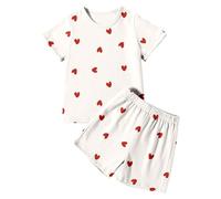 Kids Pjs - Girls Summer Sleepwear 2 Piece Short Sleeve Top Matching Shorts Pajama Set Soft Comfortable Casual Lightweight Breathable Outfit for Toddler Kids Home Loungewear Nightwear Basic Everyday