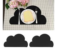Kids Placemats, Non Slip Silicone Feeding Plate Placemat, 2 Pcs Children Cloud Shape Placemat Waterproof Insulation Feeding Plate Tablemat for Toddlers, Kids, Infant (Black)