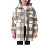Kids Plaid Flannel Shirt Longline Fleece Checked Shirts, Girls Lapel Button Down Western Shacket Jackets Vintage School Coat Outdoor Fall Winter Gray 4 Years