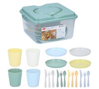 Kids Plastic Plates Cups Cutlery Set colour Picnic BBQ Camping 21PC