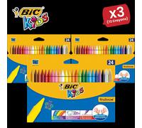 Kids Plastidecor Crayons Assorted Colours - Wallet of 24 - 3 Packs Bic Multi One Size