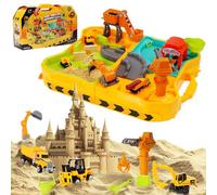 Kids Play Construction Sand Kit,Sand Box Toy Set with Construction Trucks,Beach Building and Water Play,Sensory Learning Activity Gifts for Boys Girls toddler 3 4 5 6 Year Old Indoor Outdoor