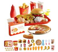 Kids Play Food 63Pcs Simulated Fast Food Play Set with Tray Hamburger Hotdog Fries Combo Kitchen Accessories for Girls Boys Christmas Birthday
