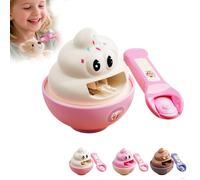 Kids Play Food -Pretend Play Feeding Toy with Voice Activation, Interactive Push Pull Spoon Action, Fun Learning for Fine Motor Skills,Enhance Their Self-Care Abilities (White)