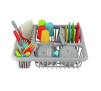 Kids Play Kitchen Dish Drainer Set with Colourful Utensils, Grey