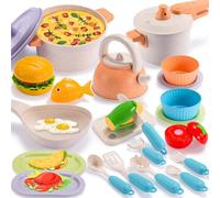 Kids Play Kitchen Set, Mud Kitchen Set for Girls Toddler Pretend Play Food & Cooking Toys, Children's Kitchen Playset with Pots, Pans, Utensils, Cutting Food for Outdoor & Indoor Role Play