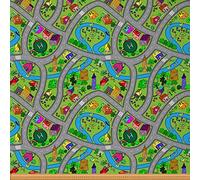 Kids' Play Mat Fabric by The Yard,Hand-Drawn Style Suburb Road Fabric for Chairs,Car Race Track Cartoon Roadway Fabric for Home DIY Projects,2 Yards,(L184*W150cm) Grey Green